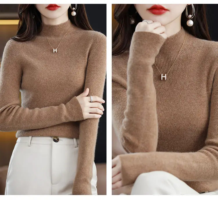 Women's Knit Half Turtleneck Neckwear Brown — feature 13