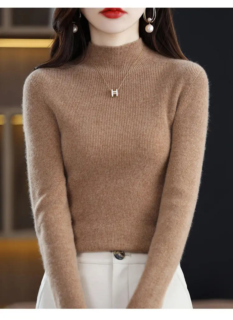 Women's Knit Half Turtleneck Neckwear Brown — feature 14