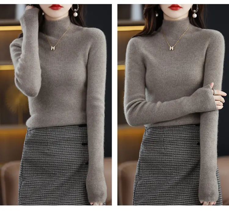Women's Knit Half Turtleneck Neckwear Brown — feature 19