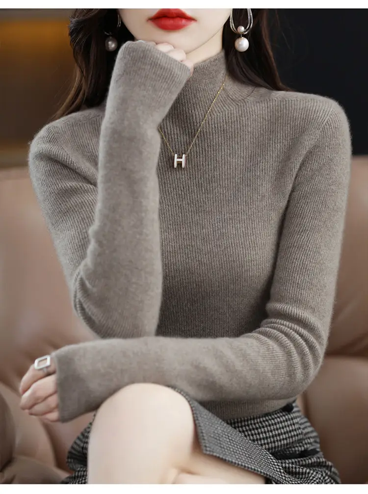 Women's Knit Half Turtleneck Neckwear Brown — feature 20