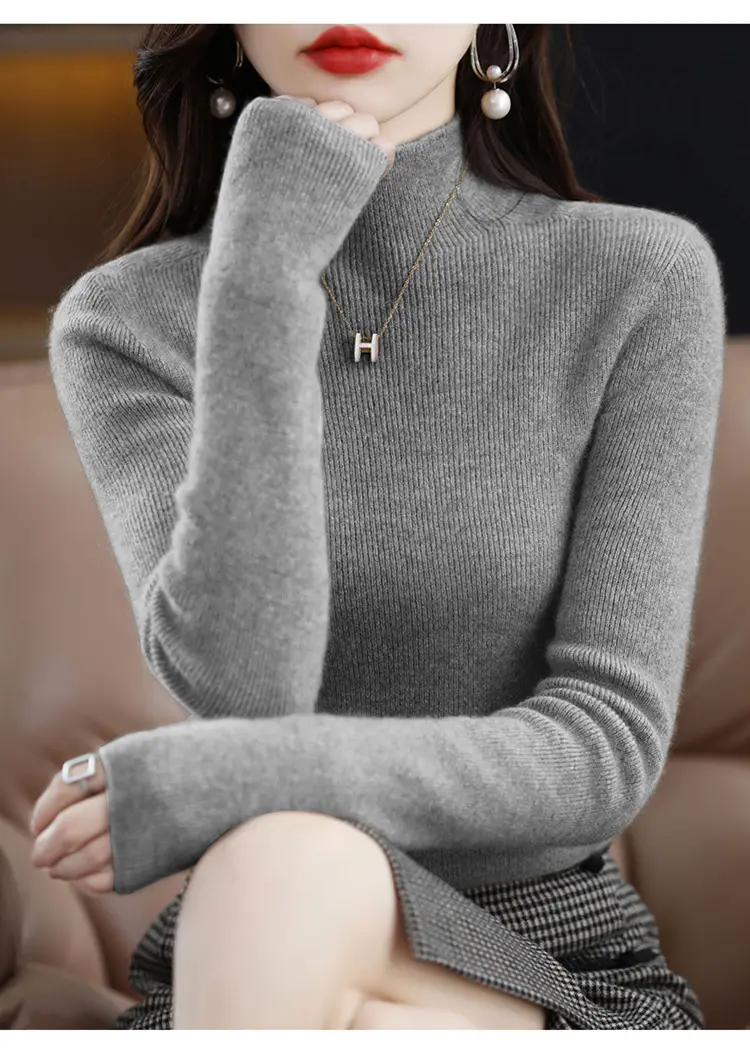 Women's Knit Half Turtleneck Neckwear Brown — feature 23