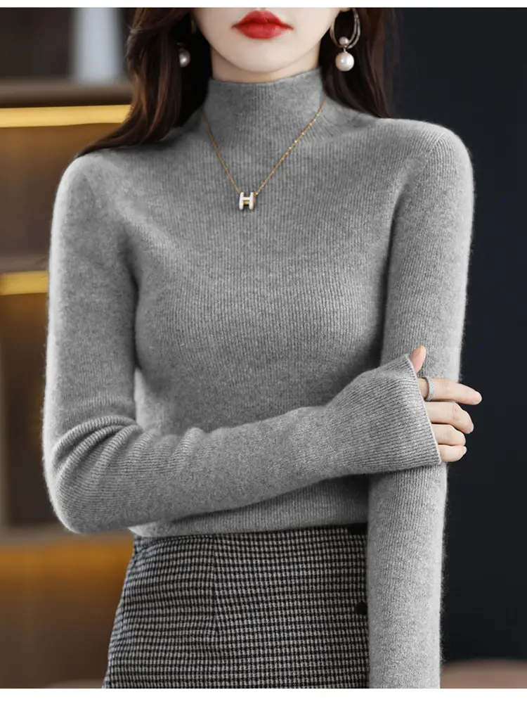 Women's Knit Half Turtleneck Neckwear Brown — feature 24