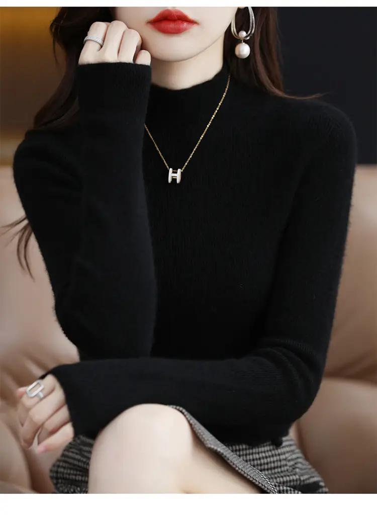 Women's Knit Half Turtleneck Neckwear Brown — feature 31