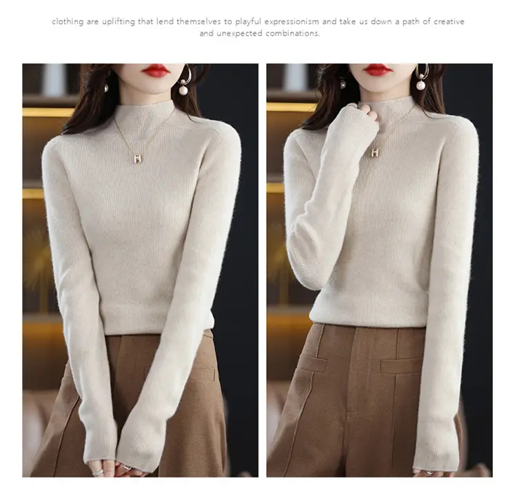 Women's Knit Half Turtleneck Neckwear Brown — feature 4