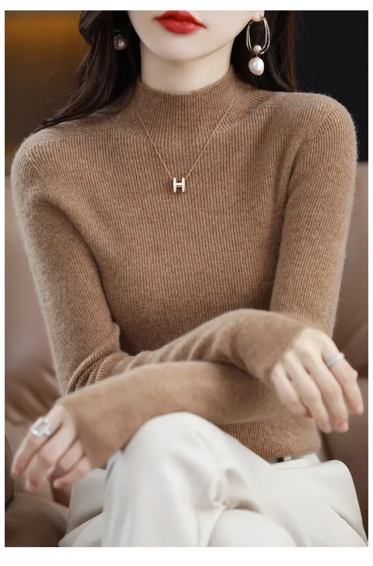Women's Knit Half Turtleneck Neckwear Brown — feature 5