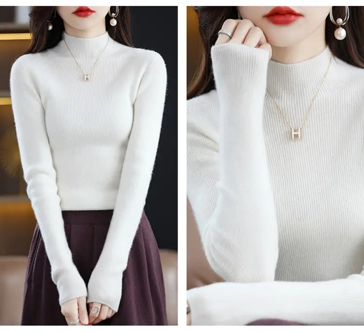 Women's Knit Half Turtleneck Neckwear Brown — feature 7