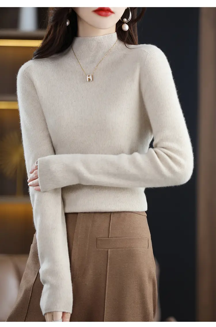 Women's Knit Half Turtleneck Neckwear Brown — feature 9