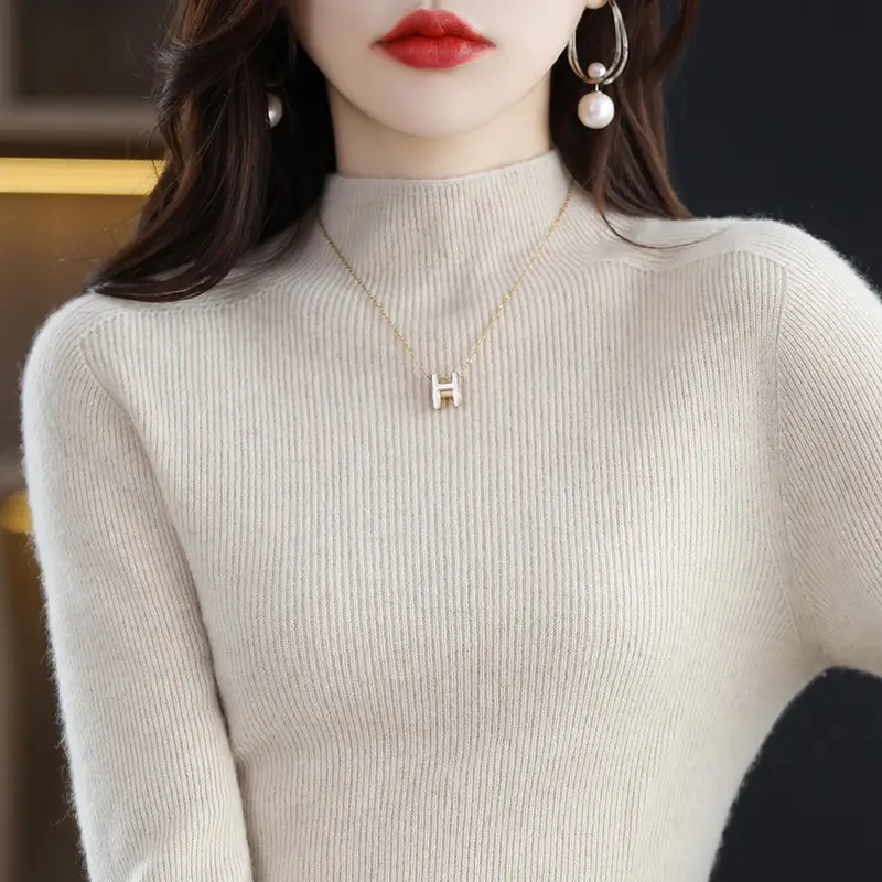 Women's Knit Half Turtleneck Neckwear Brown - Image 2