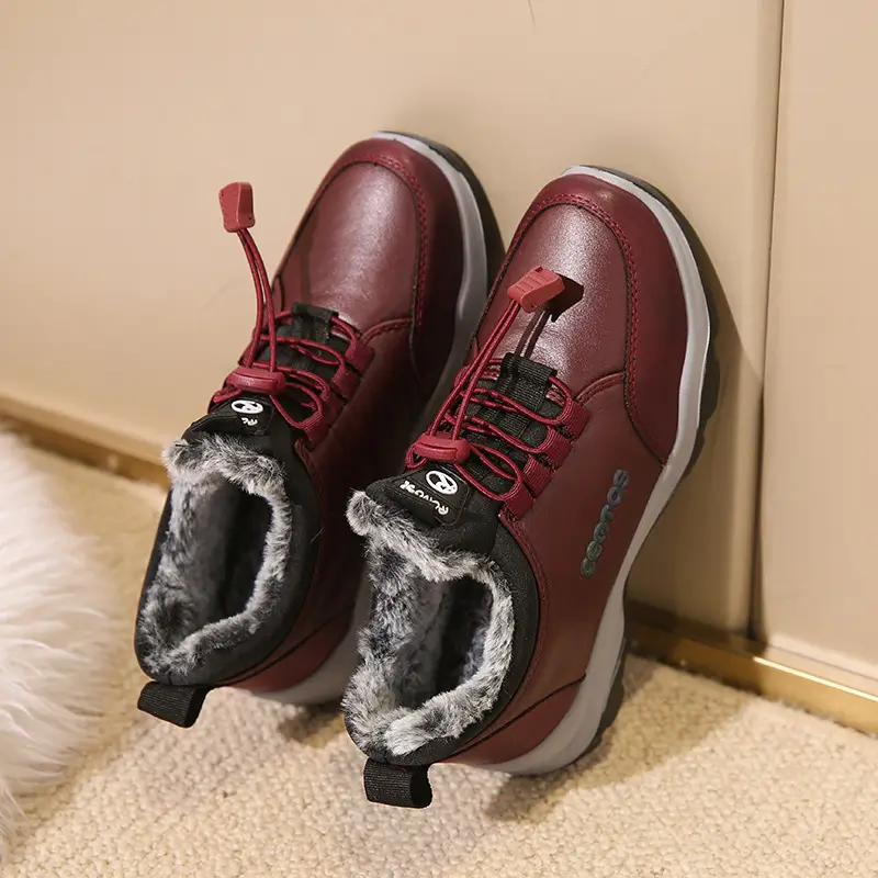 Women's Fleece Lined Snow Boots Maroon Winter Warm Slip-on - Image 5