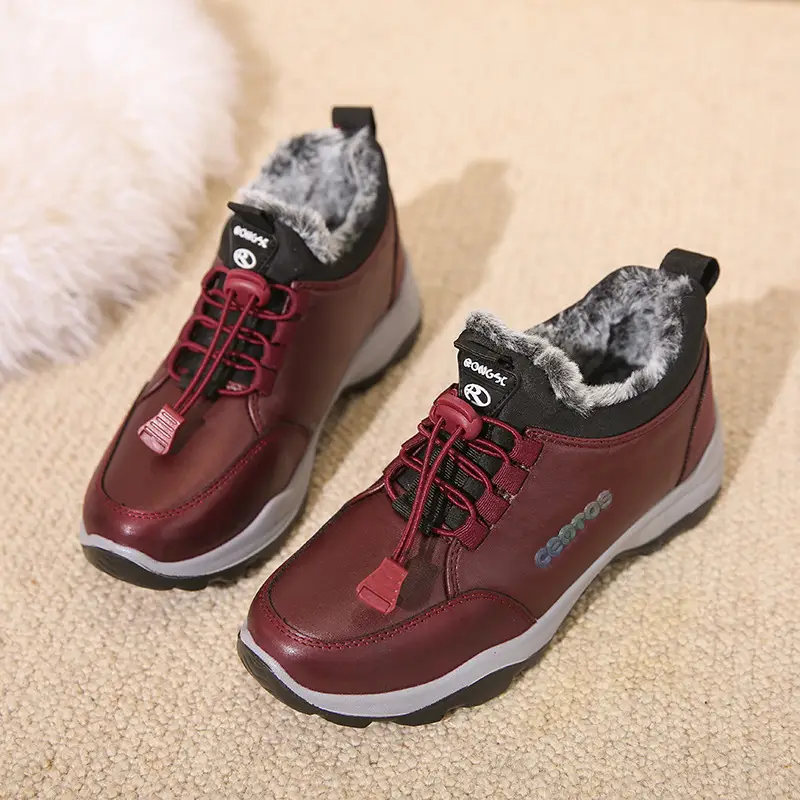 Women's Fleece Lined Snow Boots Maroon Winter Warm Slip-on - Image 2