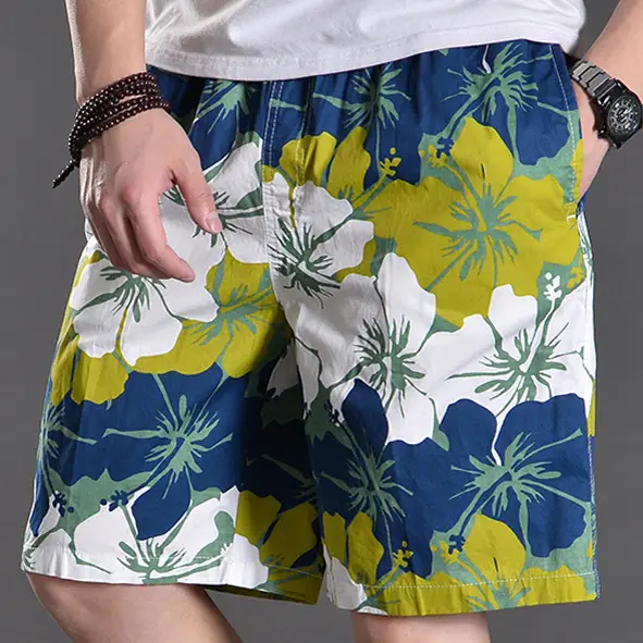 Men Cotton Beach Pants Large Size Fat Men Loose Casual Shorts