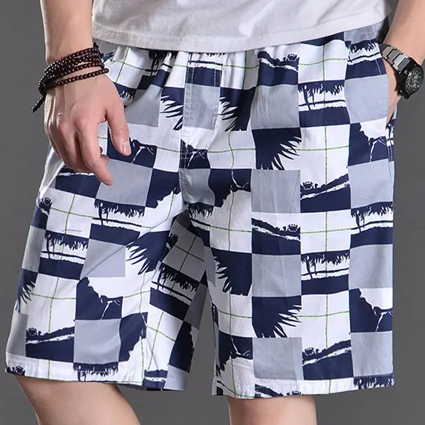 Men Cotton Beach Pants Large Size Fat Men Loose Casual Shorts