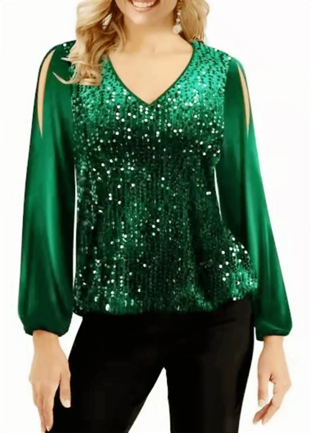 2022 V-Neck Sequin Off-Shoulder T-Shirt Women — feature 5