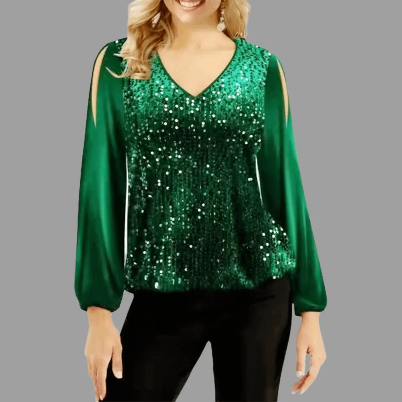 2022 V-Neck Sequin Off-Shoulder T-Shirt Women — feature 7
