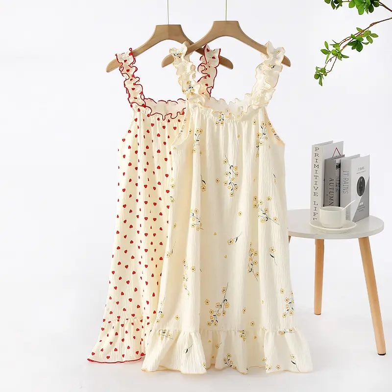 Women's 2022 Nightgown Pajamas Thin Sleeveless Crepe Midi - Image 3