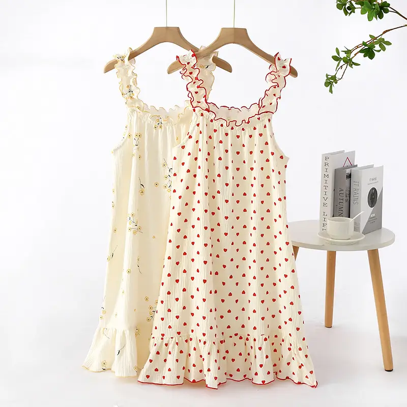 Women's 2022 Nightgown Pajamas Thin Sleeveless Crepe Midi - Image 4
