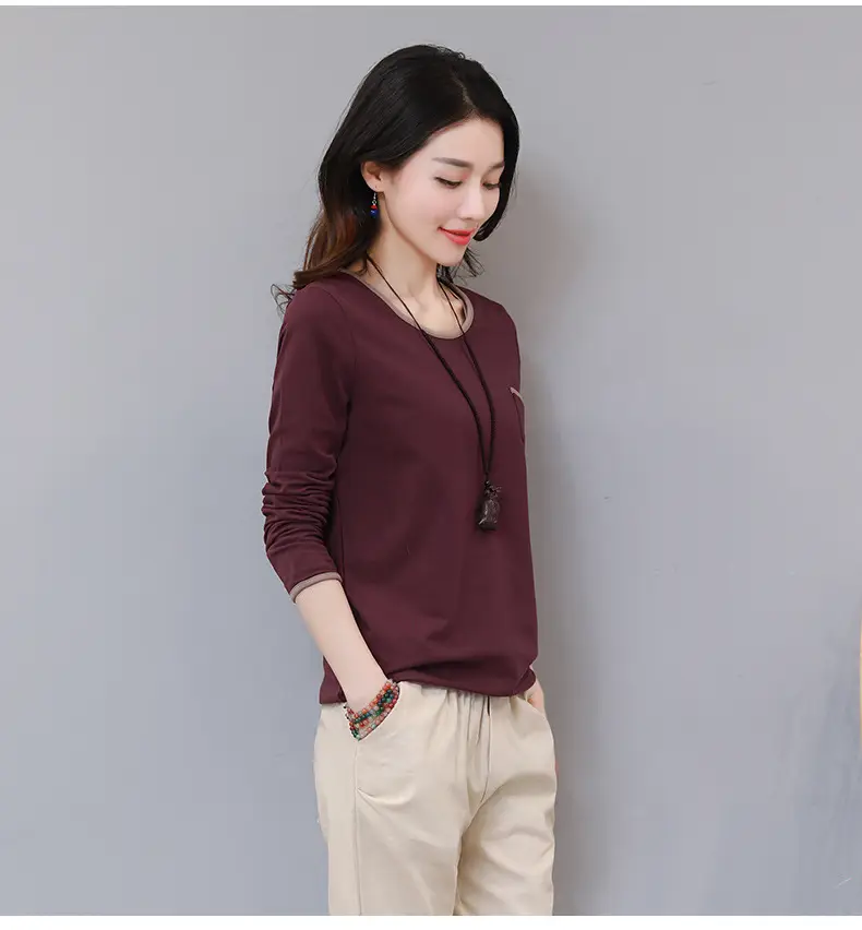 Women Long Sleeve Black T-Shirt Loose Fit Autumn Wear - Image 3