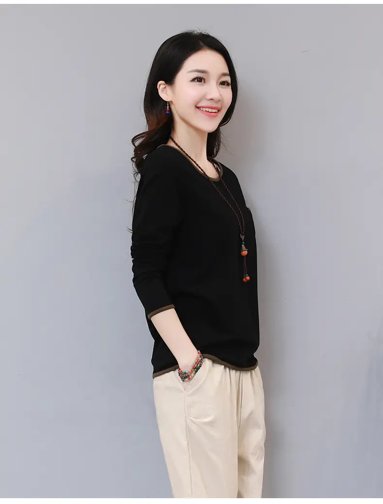 Women Long Sleeve Black T-Shirt Loose Fit Autumn Wear — feature 10