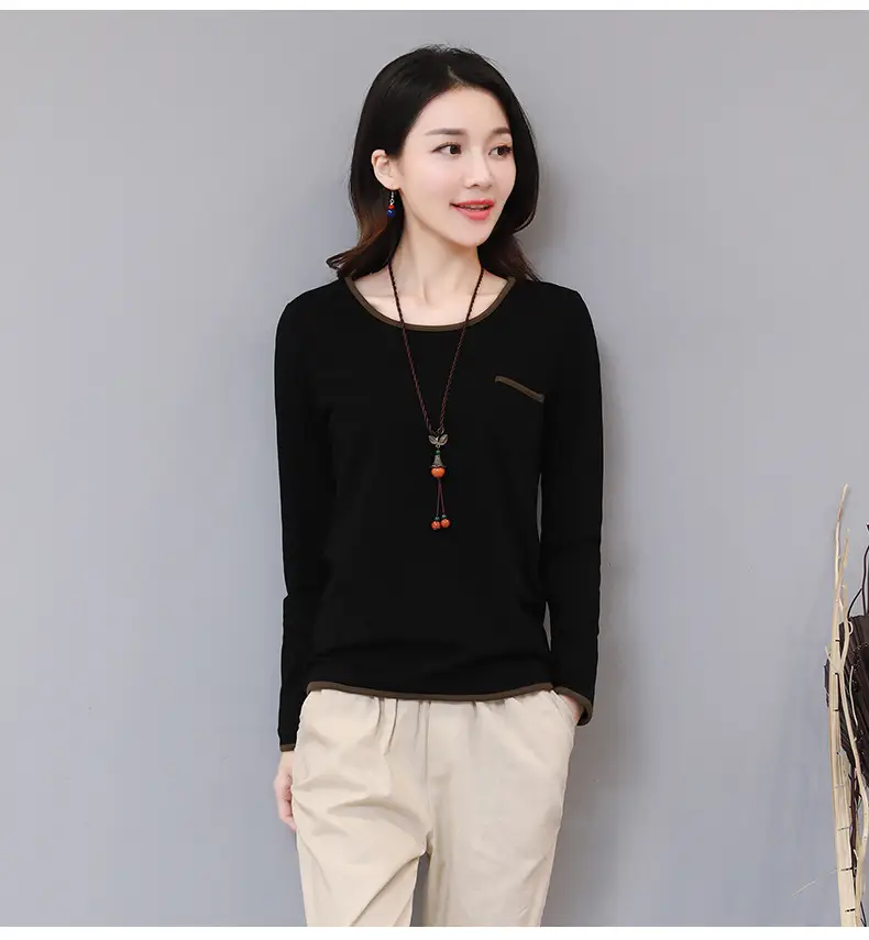 Women Long Sleeve Black T-Shirt Loose Fit Autumn Wear — feature 11