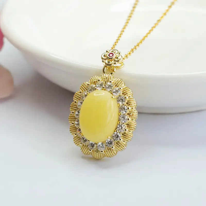 Guan Yu Yellow Amber Pendant with Crystal Set - Image 3