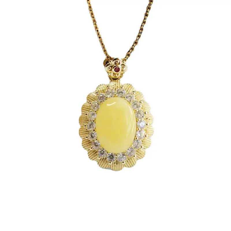Guan Yu Yellow Amber Pendant with Crystal Set - Image 6
