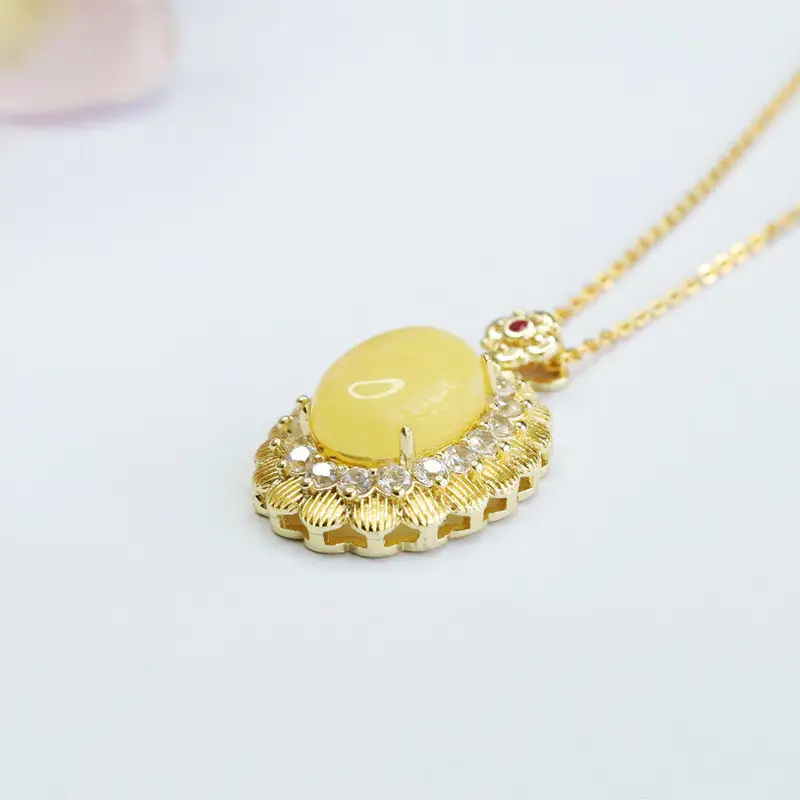 Guan Yu Yellow Amber Pendant with Crystal Set — feature 8