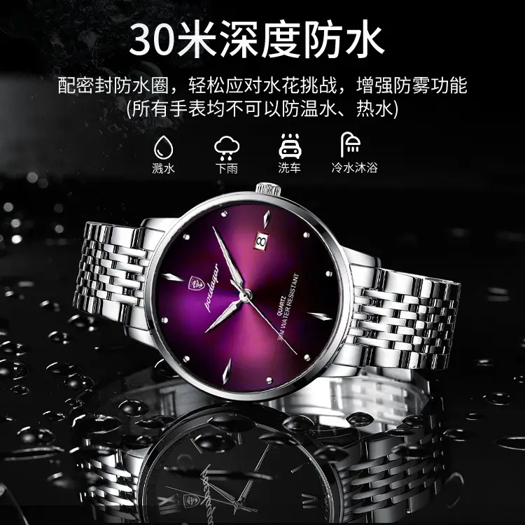 Swiss Men's Waterproof Purple Quartz Watch with Calendar