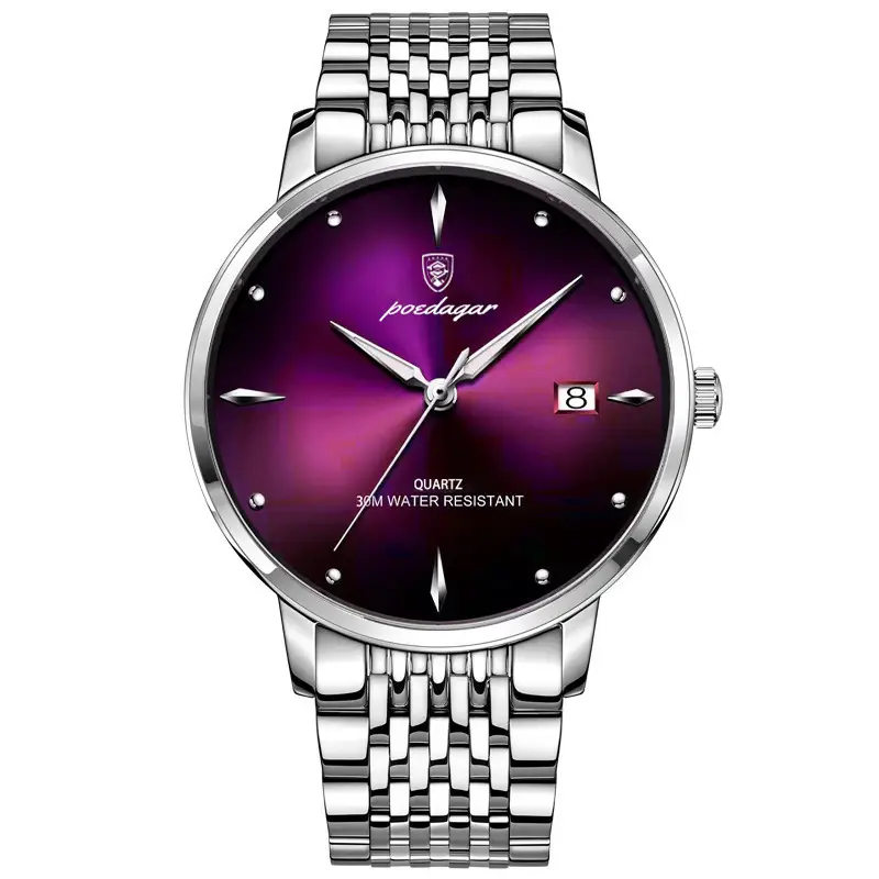 Swiss Men's Waterproof Purple Quartz Watch with Calendar