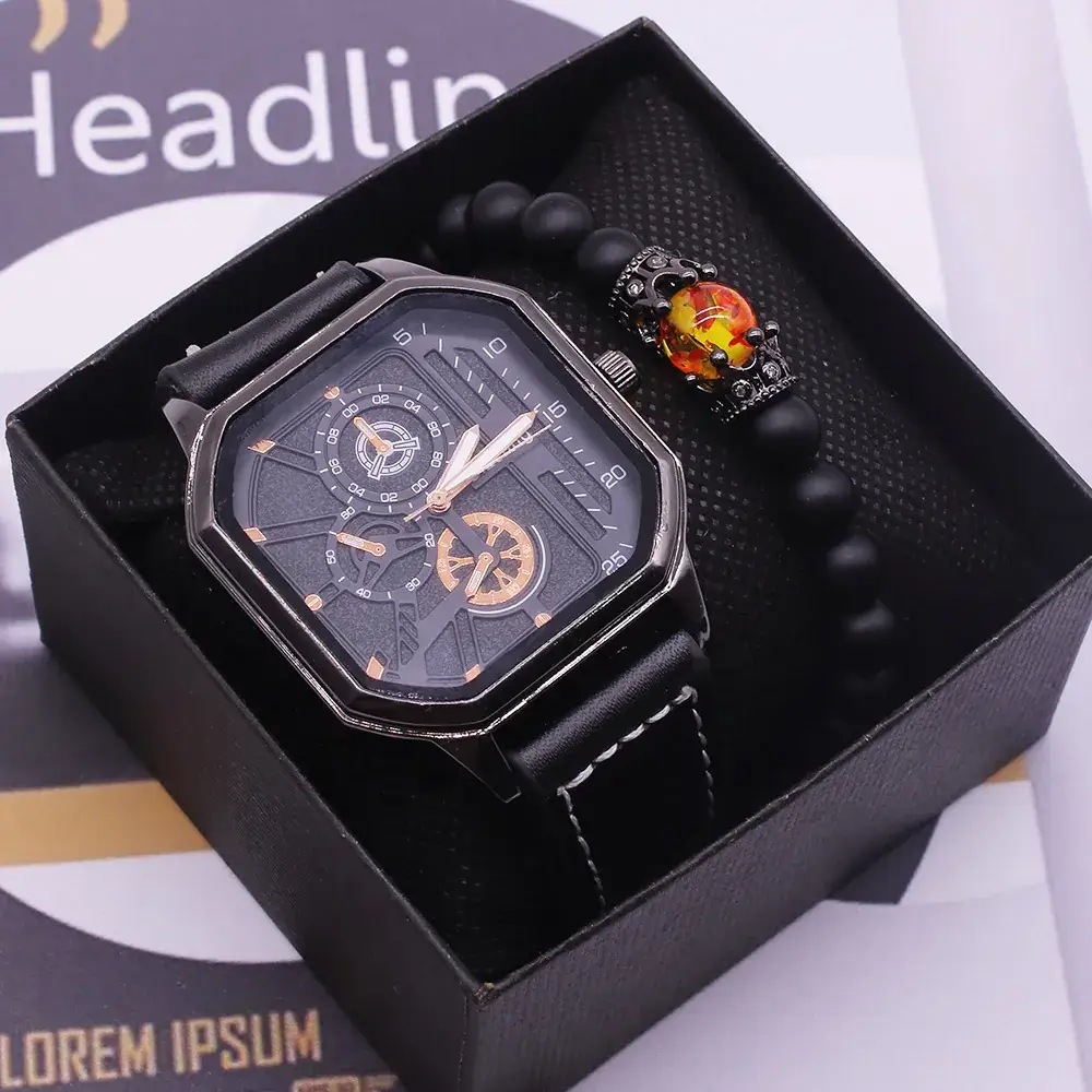 Men's Fashion Watch Set Black Transparent Design - Image 2