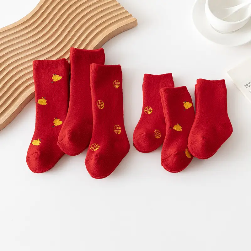 Red Fruit Embroidered Baby Socks New Year - Image 12