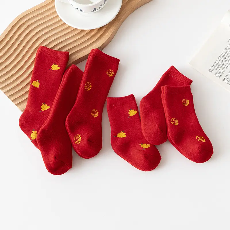 Red Fruit Embroidered Baby Socks New Year - Image 13