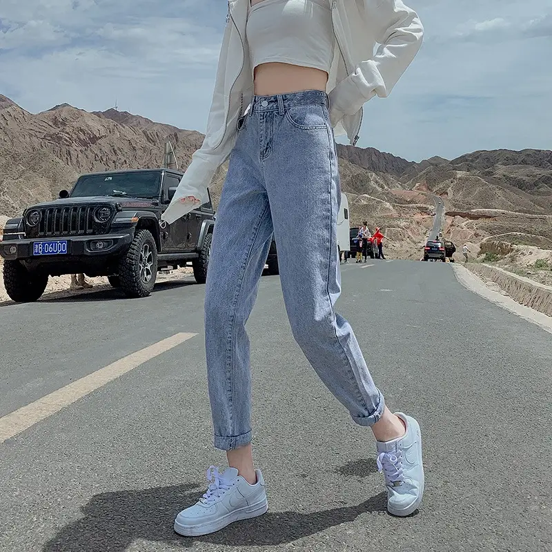 Women's Salt Blue High Waist Cropped Jeans