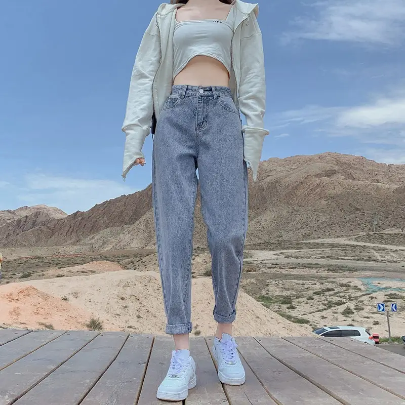 Women's Salt Blue High Waist Cropped Jeans