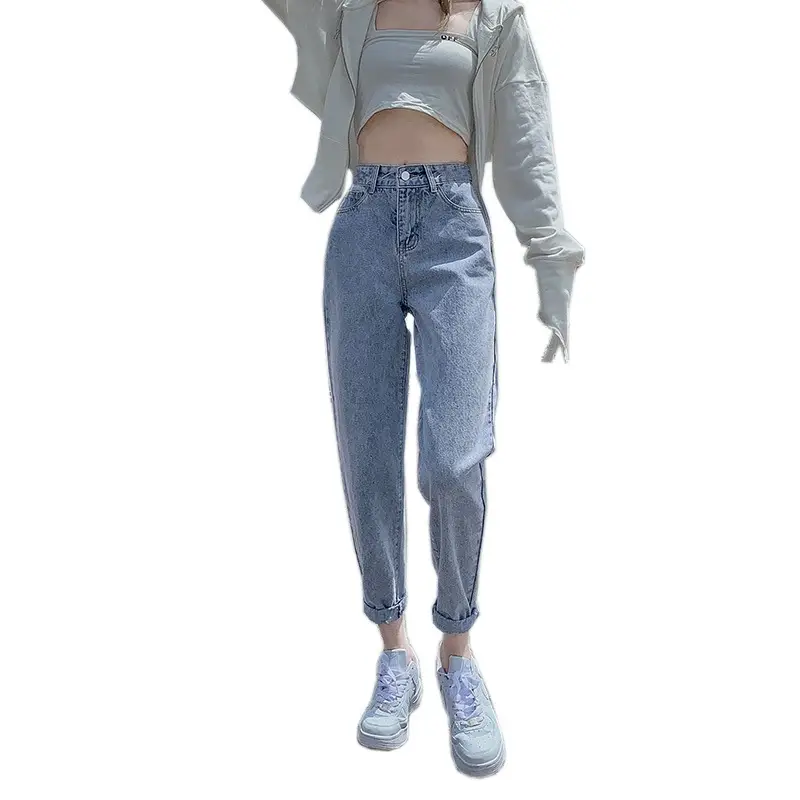 Women's Salt Blue High Waist Cropped Jeans