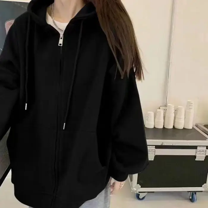 Women's Big Fish Scale Milky Apricot Zipper Cardigan Hooded Jacket 2024 - Image 3