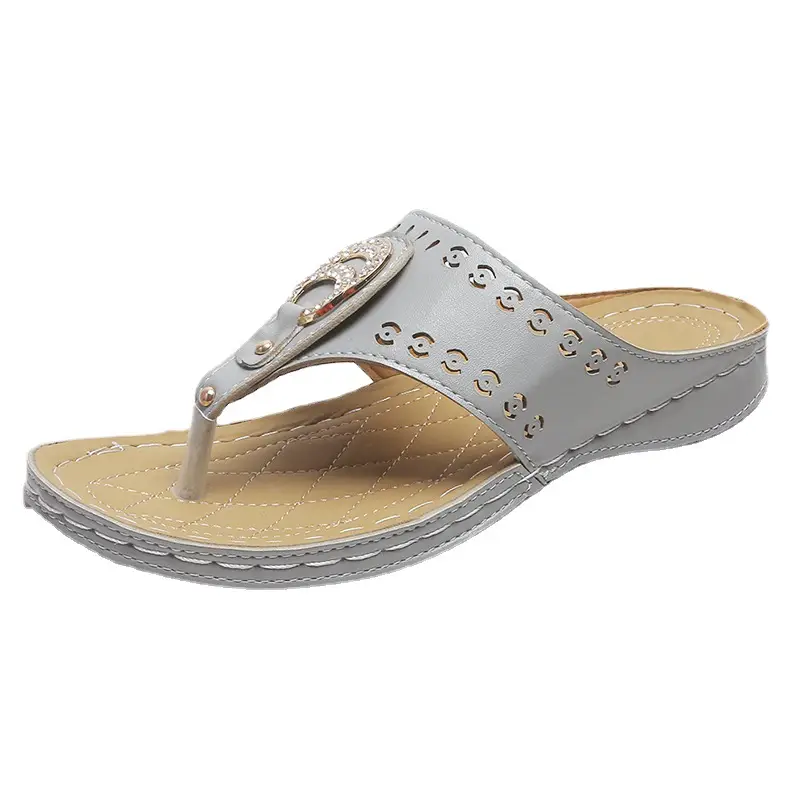 Women's Silver Embroidered Wedge Sandals
