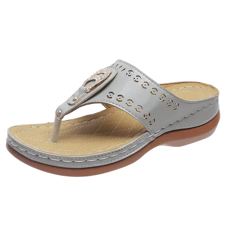 Women's Silver Embroidered Wedge Sandals