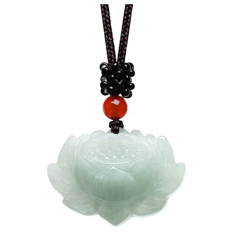 Natural Burmese Jade Lotus Pendant for Men Women