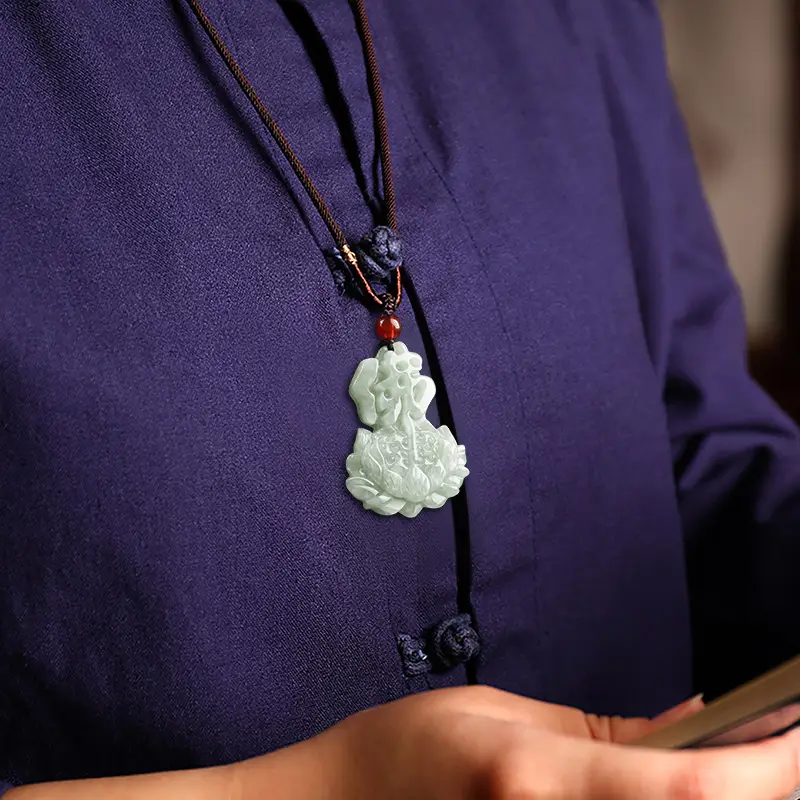 Natural Jade Buddha Lotus Pendant for Men Women - Image 4