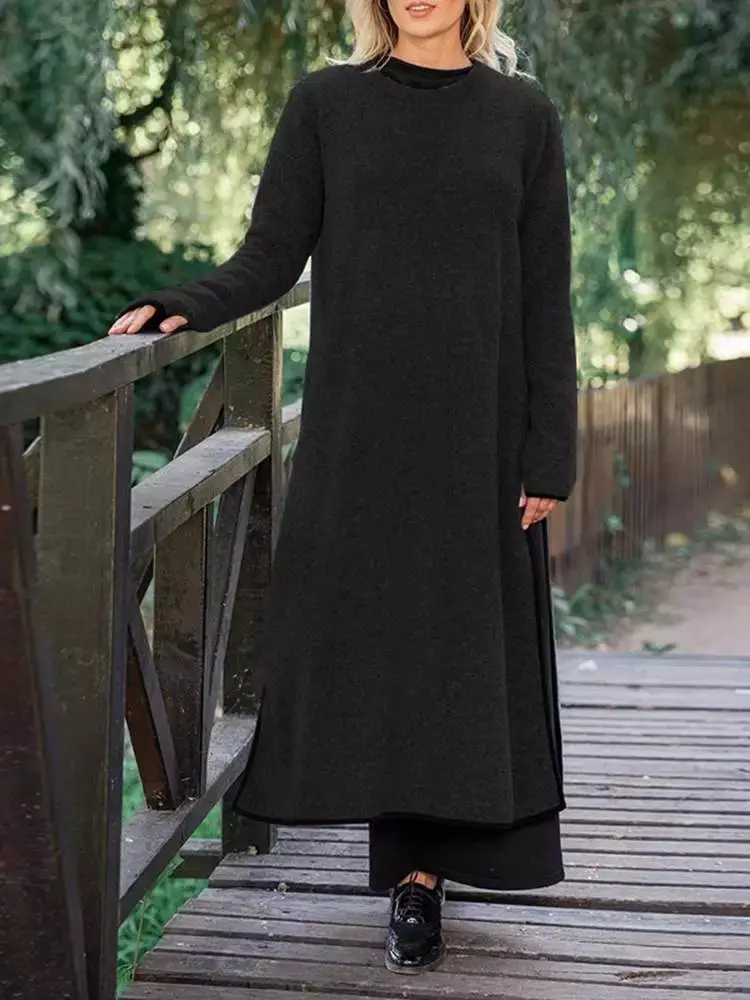 2025 Plus Size Knitted Lace Long Dress with Fleece Sweatshirt - Image 5