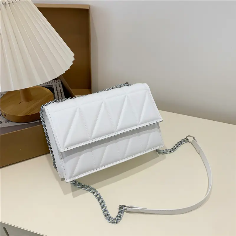 White Rhinestone Chain Mini Crossbody Bag - Image 9