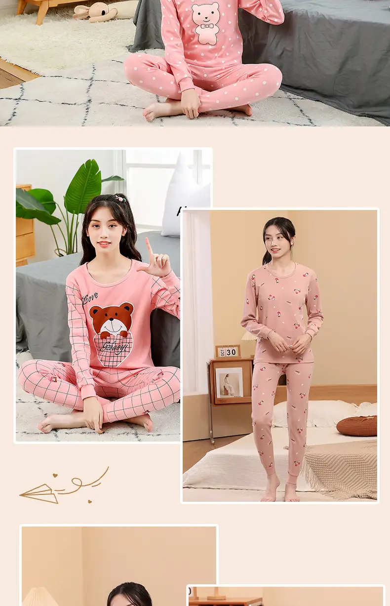 Cotton Pajama Set Pink Bear Print for Girls — feature 18