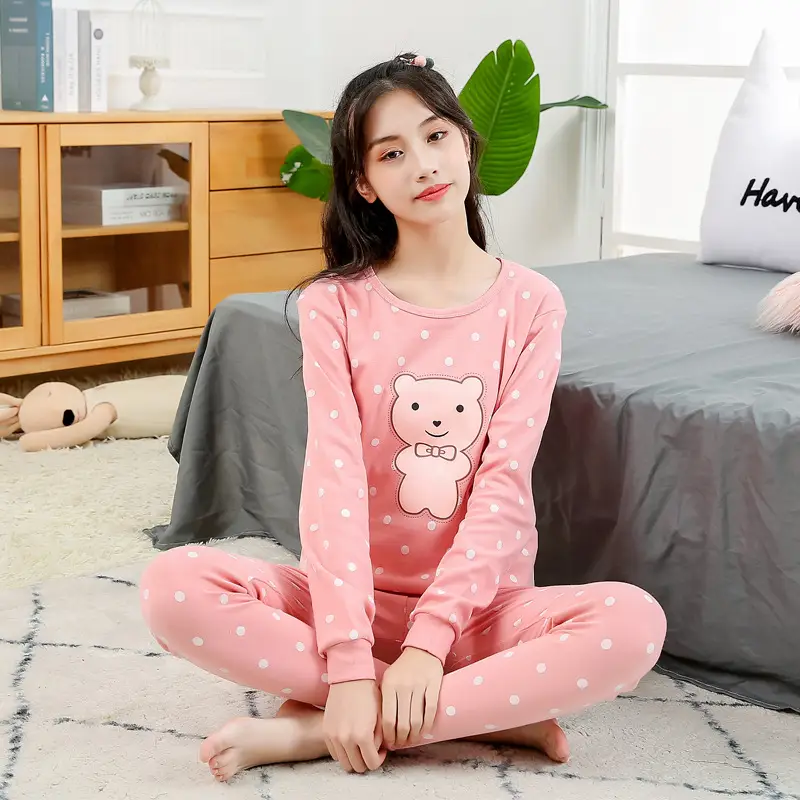 Cotton Pajama Set Pink Bear Print for Girls - Image 14