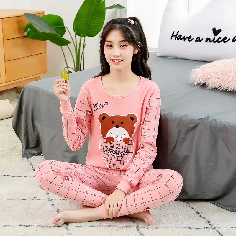 Cotton Pajama Set Pink Bear Print for Girls - Image 9