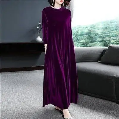 Purple Velvet Long Sleeve Dress for Women - Image 6