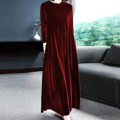 Purple Velvet Long Sleeve Dress for Women - Image 8