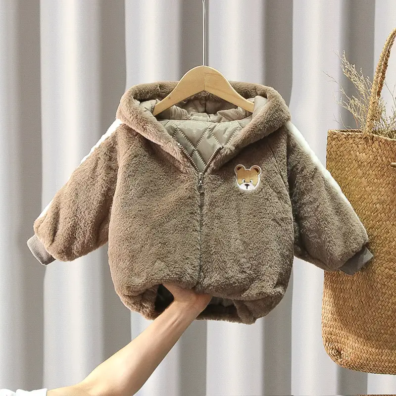 Boys Woolen Zipper Jacket with Fleece Lining & Rabbit Embroidery — feature 1