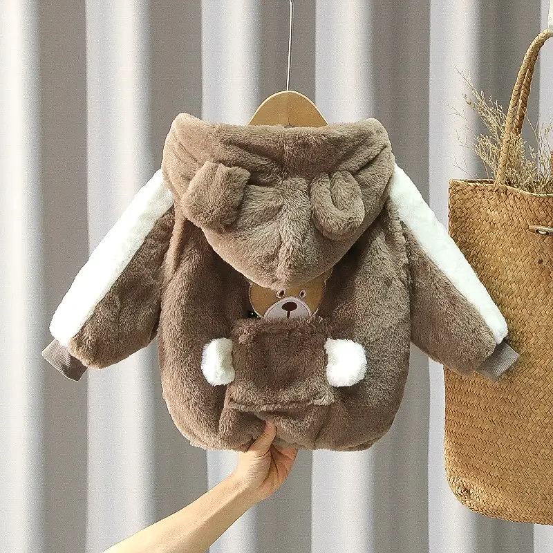 Boys Woolen Zipper Jacket with Fleece Lining & Rabbit Embroidery — feature 2