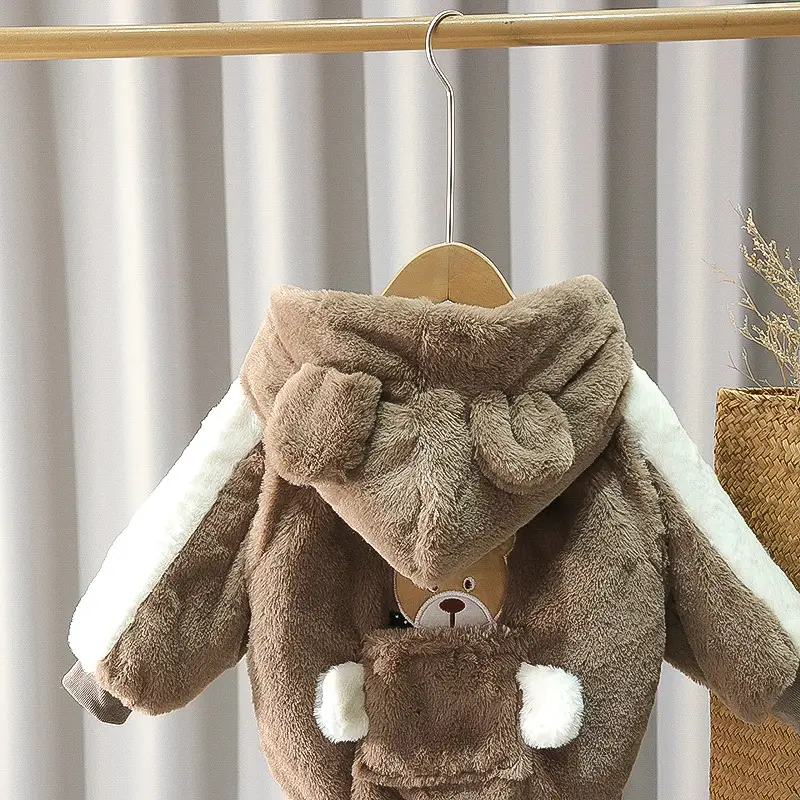 Boys Woolen Zipper Jacket with Fleece Lining & Rabbit Embroidery — feature 3