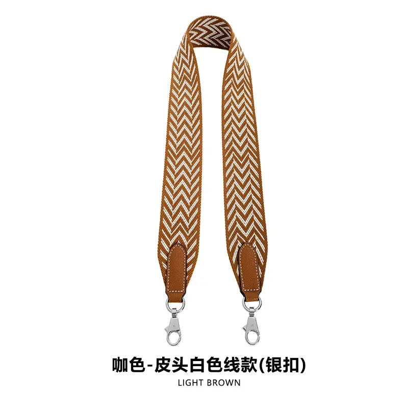 F-54 webbing 5cm brown white line silver buckle